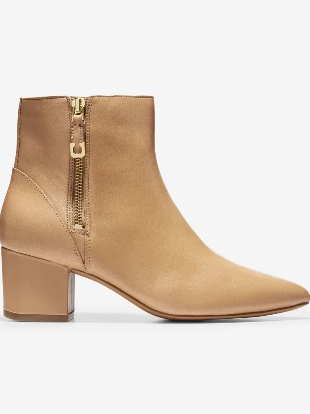 Cole Haan Light Tan Leather Ankle Bootie with Block Heel